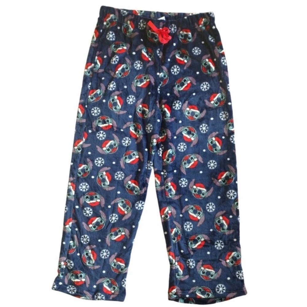 Disney Stitch Unisex 2XL Sleep Pants Navy All Over Print Drawstring Plush Warm